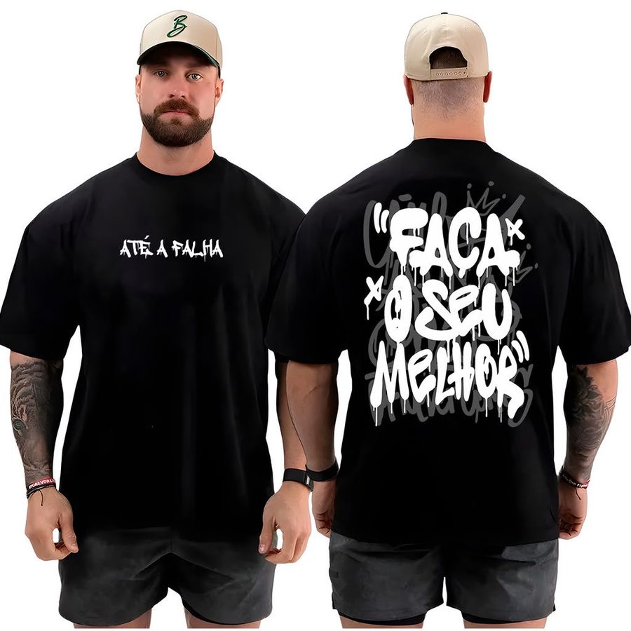 Camiseta preta estilo grafite urbano 'Faça o seu melhor'